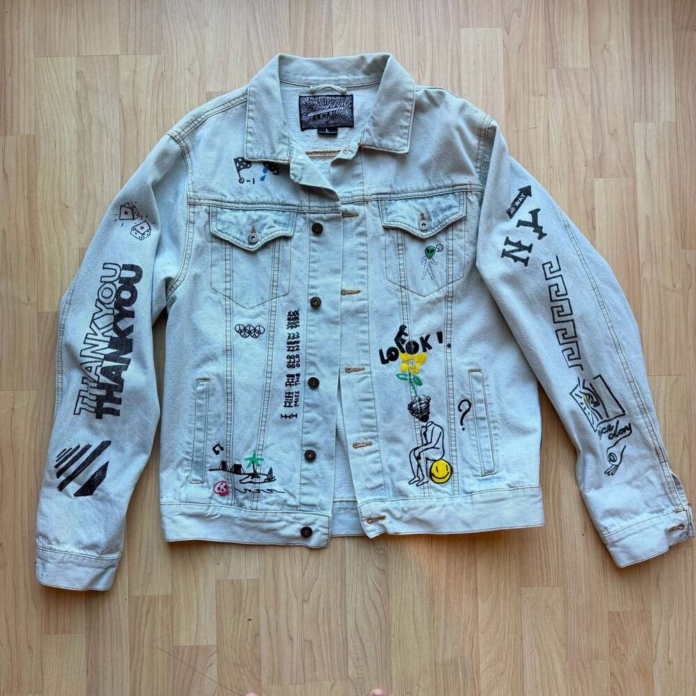 Brooklyn Cloth Graffiti Denim New York Embroidered Symbol Slogan Jean Jacket Lar